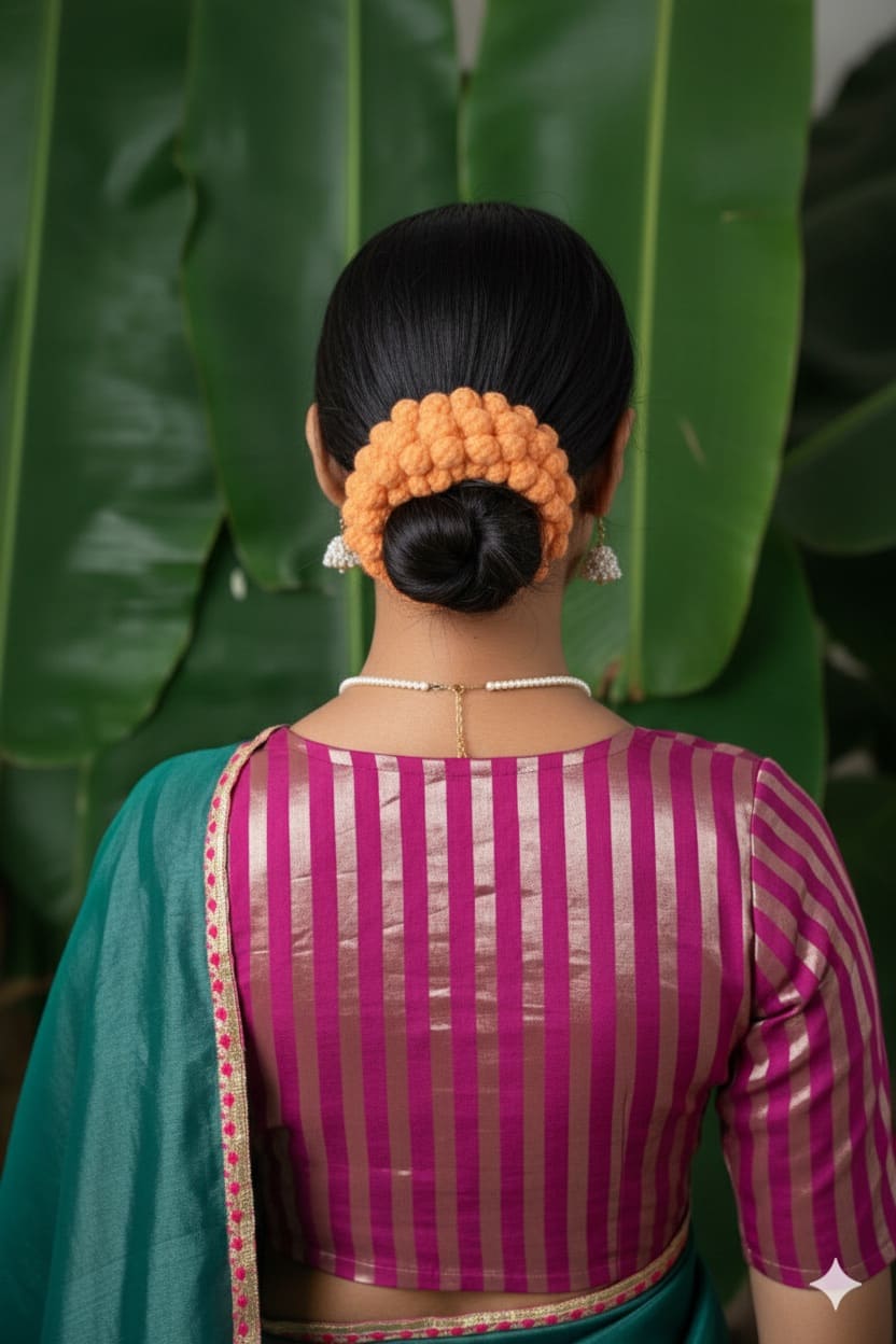 Crochet Flower Gajra Scrunchie Handmade Orange