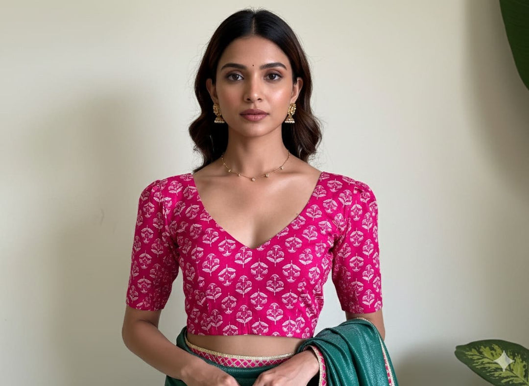 Pritha- CurveFit Stretchable Cotton Pink Printed Blouse