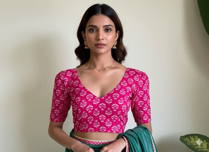 Pritha- CurveFit Stretchable Cotton Pink Printed Blouse