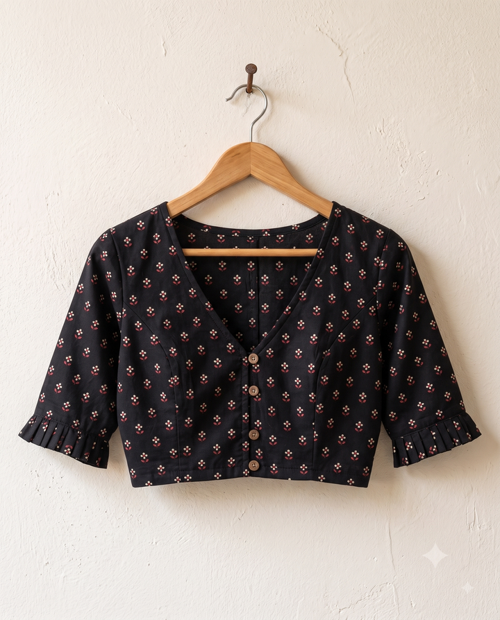 9AM button down blouse with elbow sleeve - Black