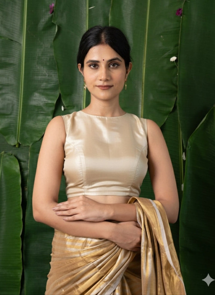 Navya - Golden Tissue Sleeveless Back Open Blouse