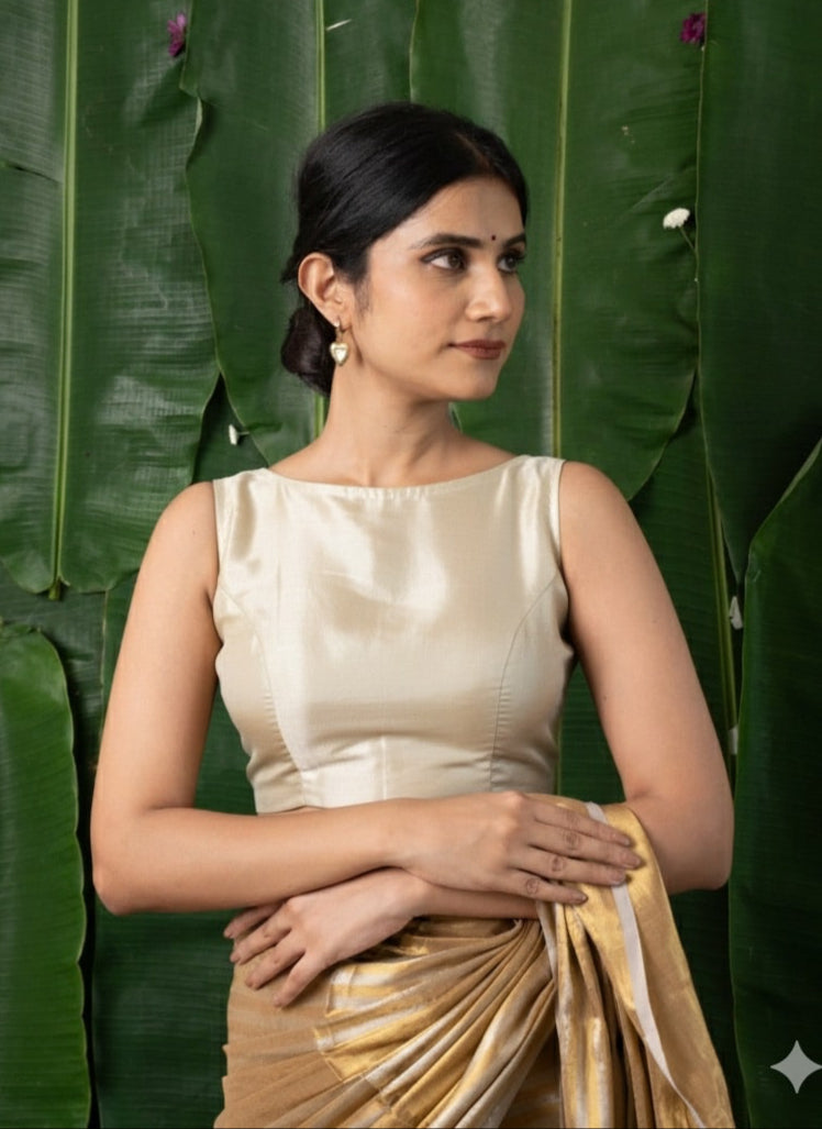 Navya - Golden Tissue Sleeveless Back Open Blouse