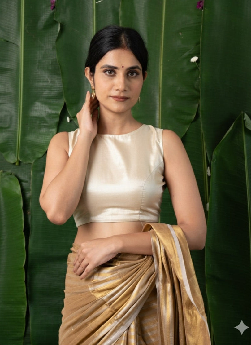 Navya - Golden Tissue Sleeveless Back Open Blouse