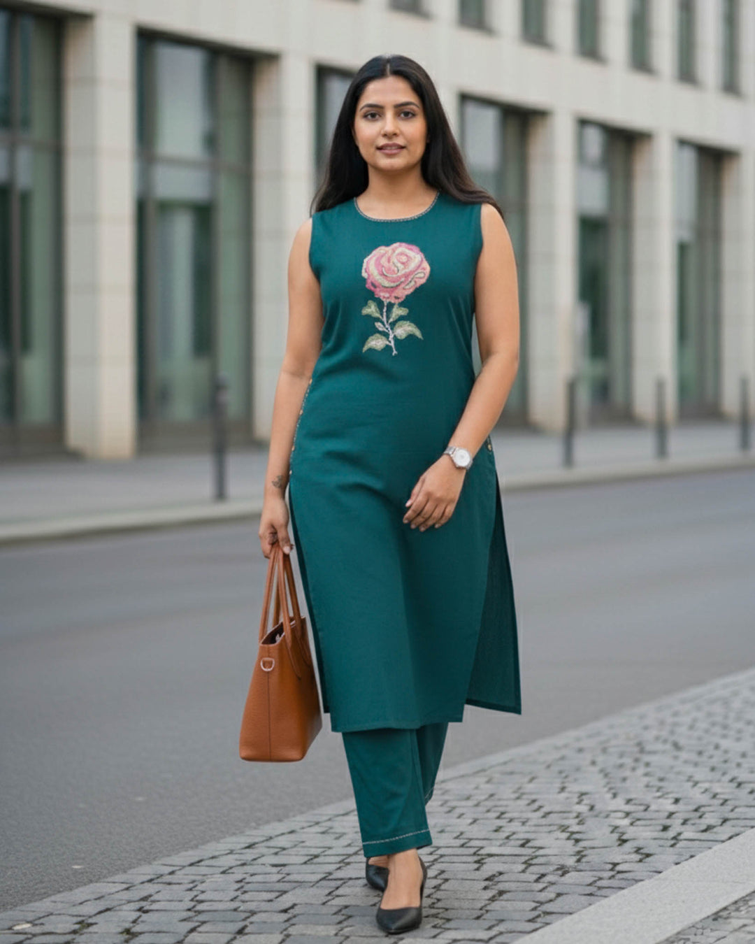 Gul Cotton Pant and Kurta Set with Floral Embroidery