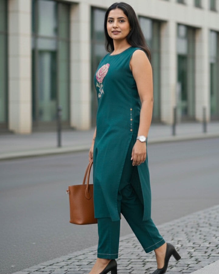 Gul Cotton Pant and Kurta Set with Floral Embroidery