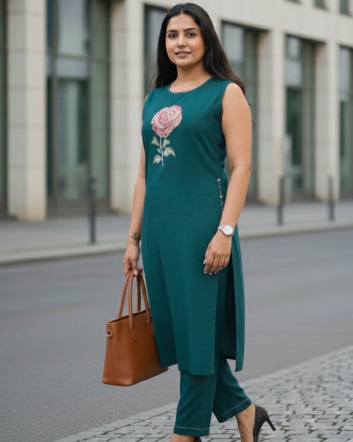 Gul Cotton Pant and Kurta Set with Floral Embroidery