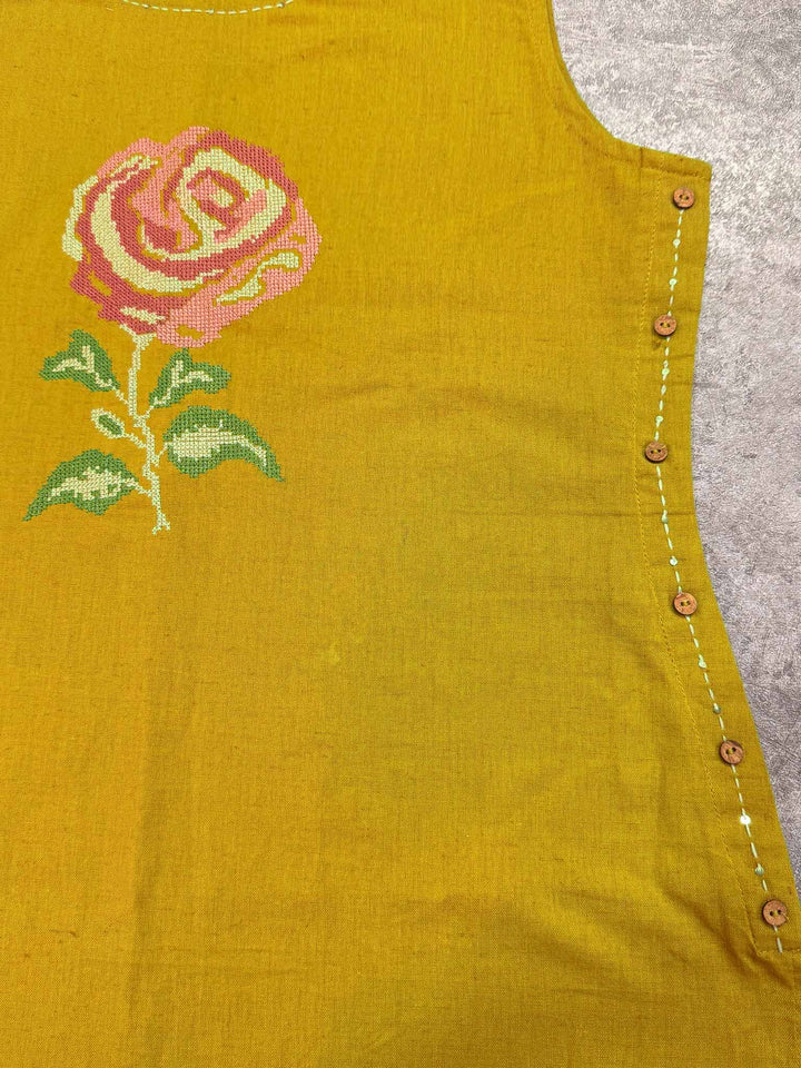 Gul Cotton Pant and Kurta Set with Floral Embroidery