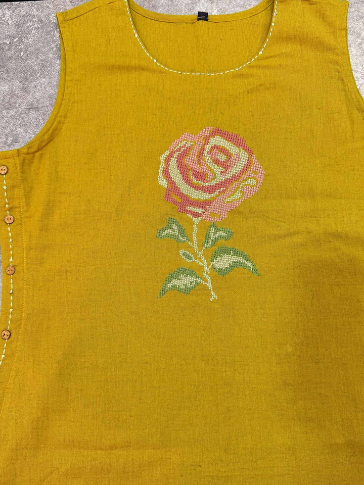 Gul Cotton Pant and Kurta Set with Floral Embroidery