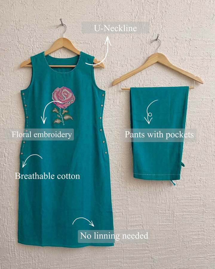 Gul Cotton Pant and Kurta Set with Floral Embroidery