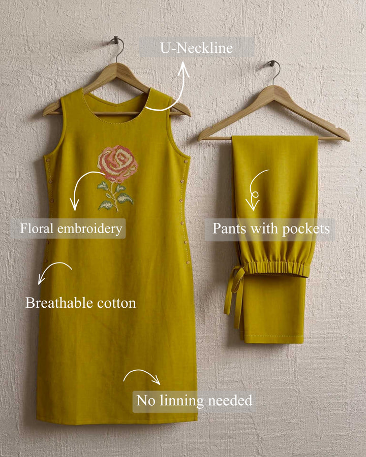 Gul Cotton Pant and Kurta Set with Floral Embroidery