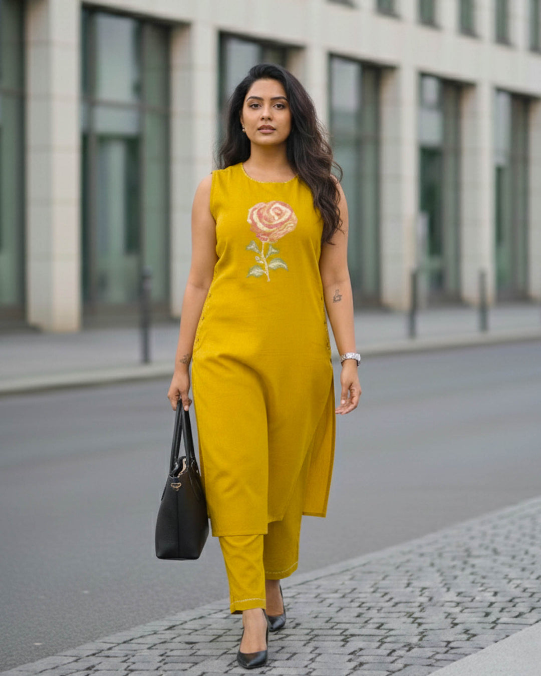 Gul Cotton Pant and Kurta Set with Floral Embroidery