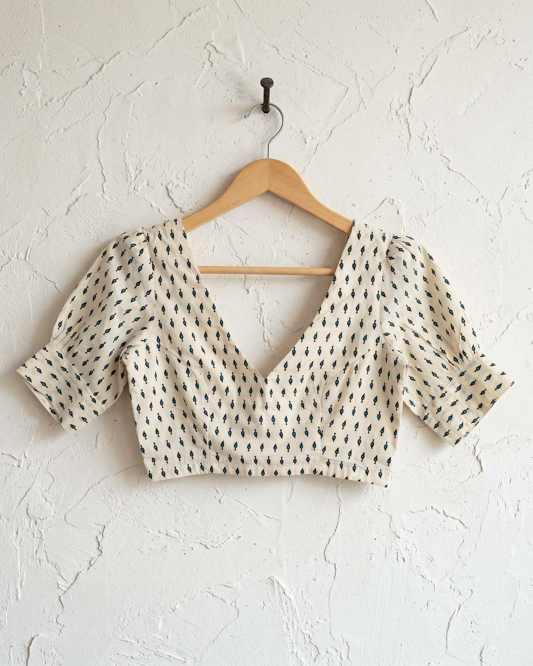 Modern Ease Off White Cotton Blouse with Gathered Sleeve