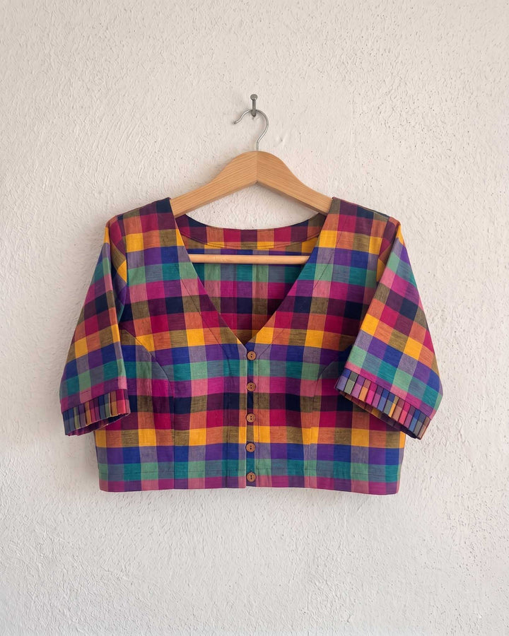 9AM button down blouse with elbow sleeve - Multicolor