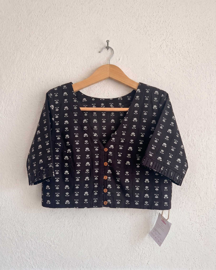 9AM button down blouse with elbow sleeve - Black