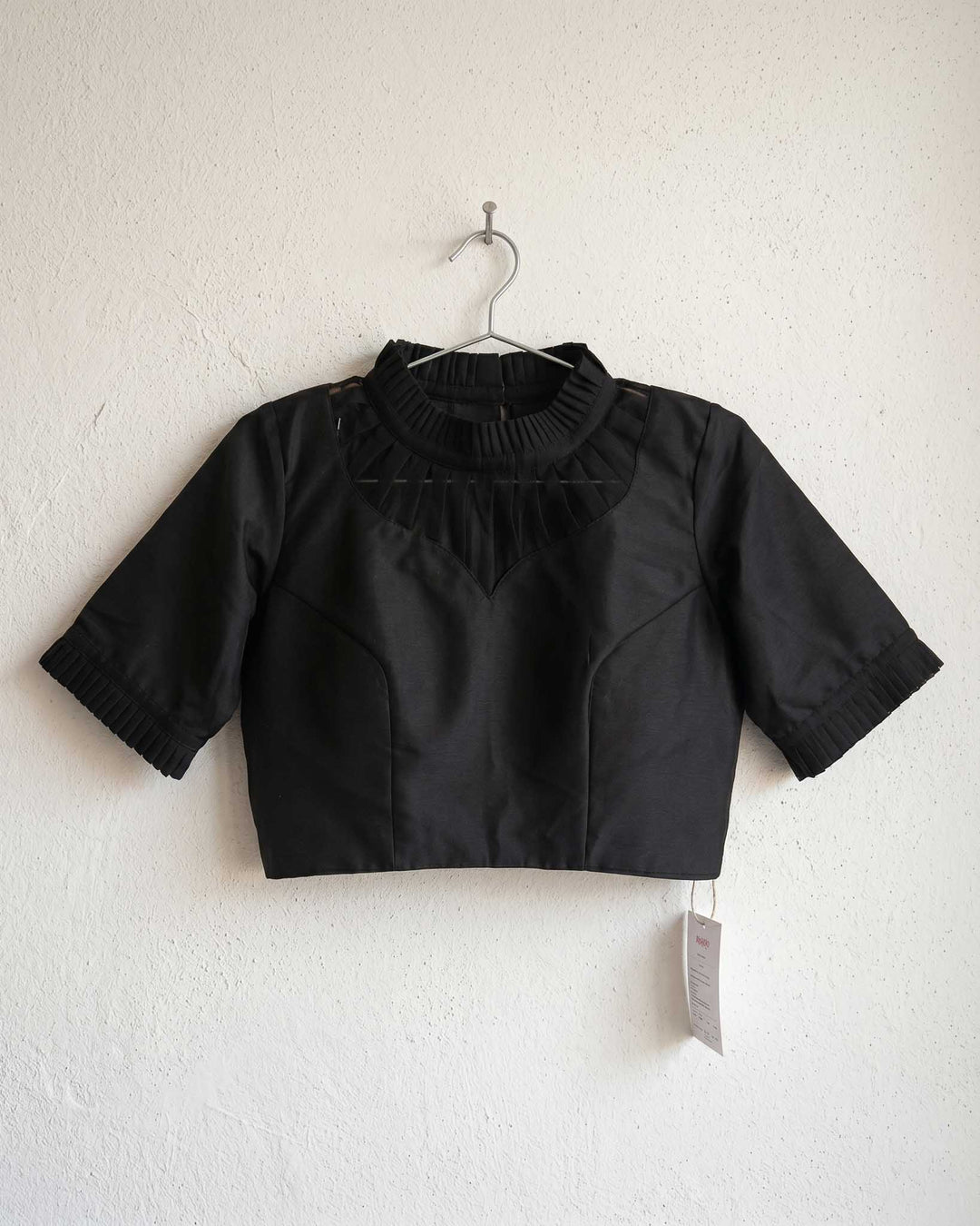 Black Highline Silk Blouse with Sheer yoke