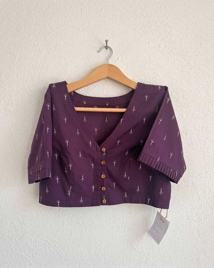 9AM button down blouse with elbow sleeve - Purple