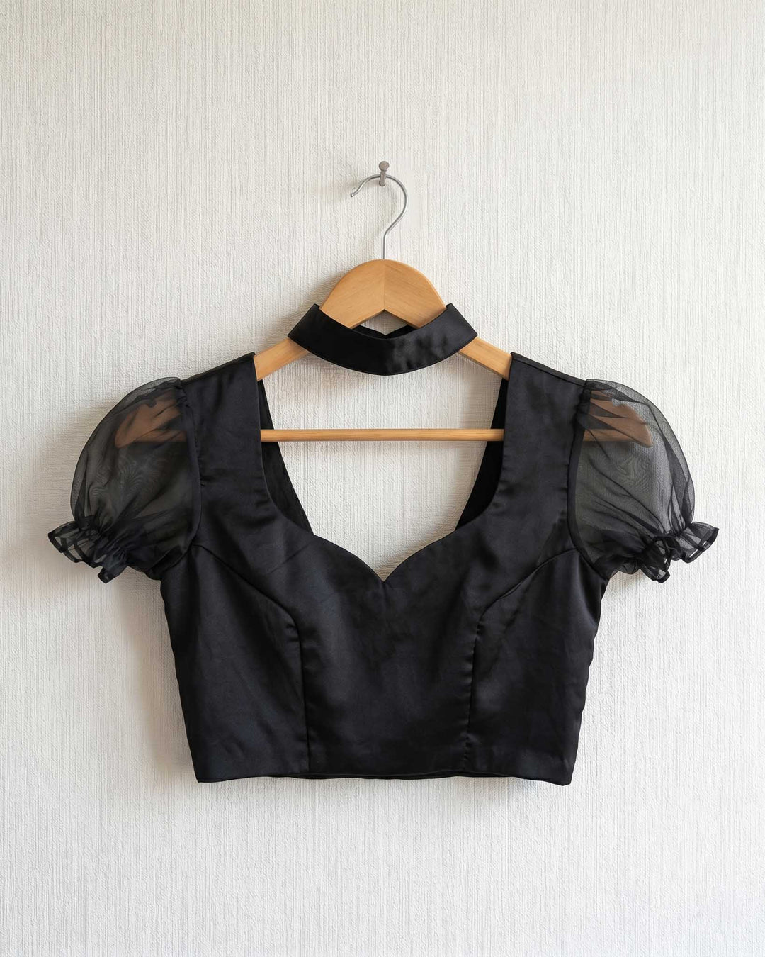 After Hours Satin sweetheart blouse with choker-style band
