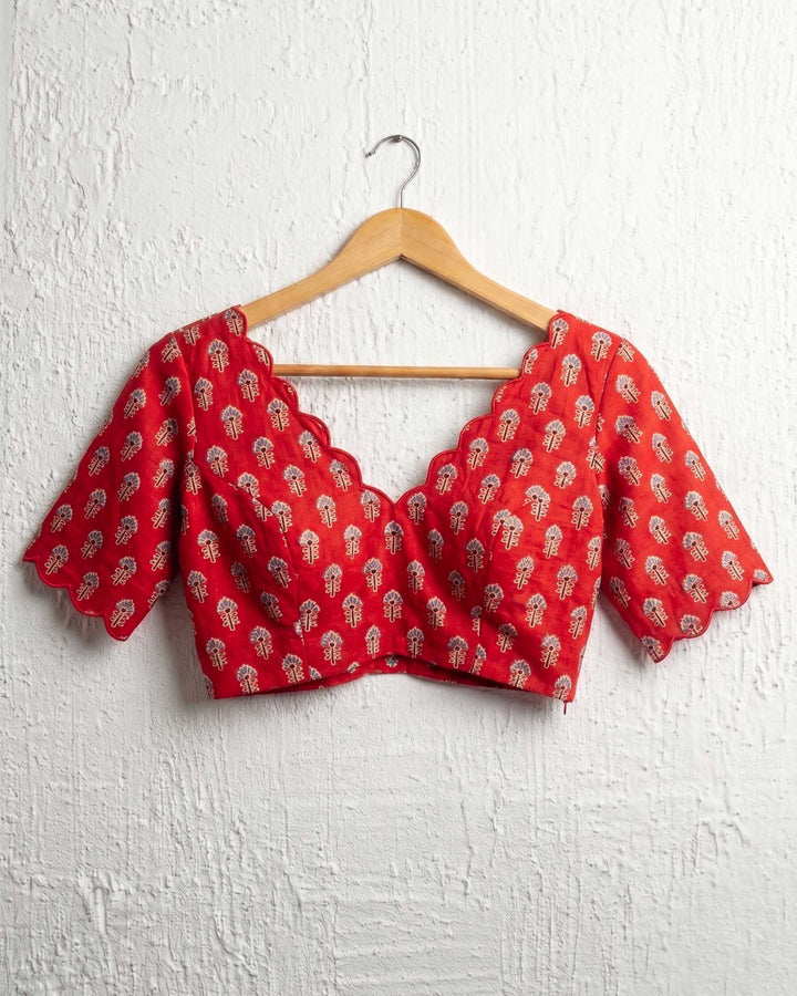 Almost Friday Yellow Cotton V neck Scallop Blouse