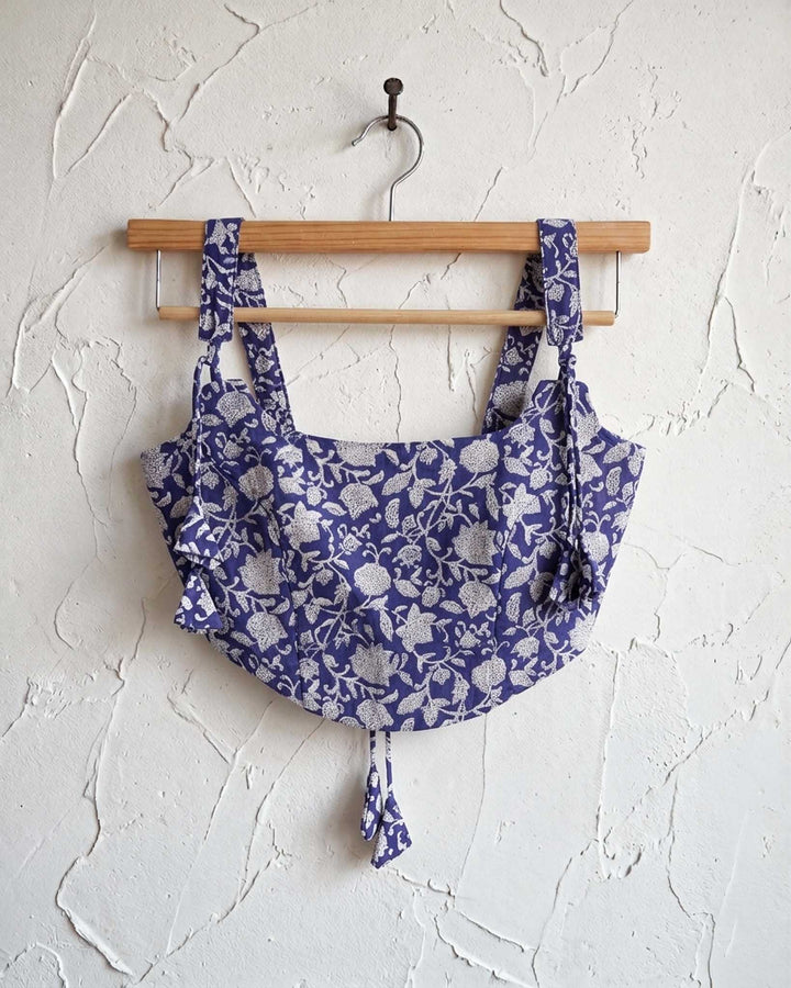 Happy Days Cotton Block Print Corset Blouse in Purple