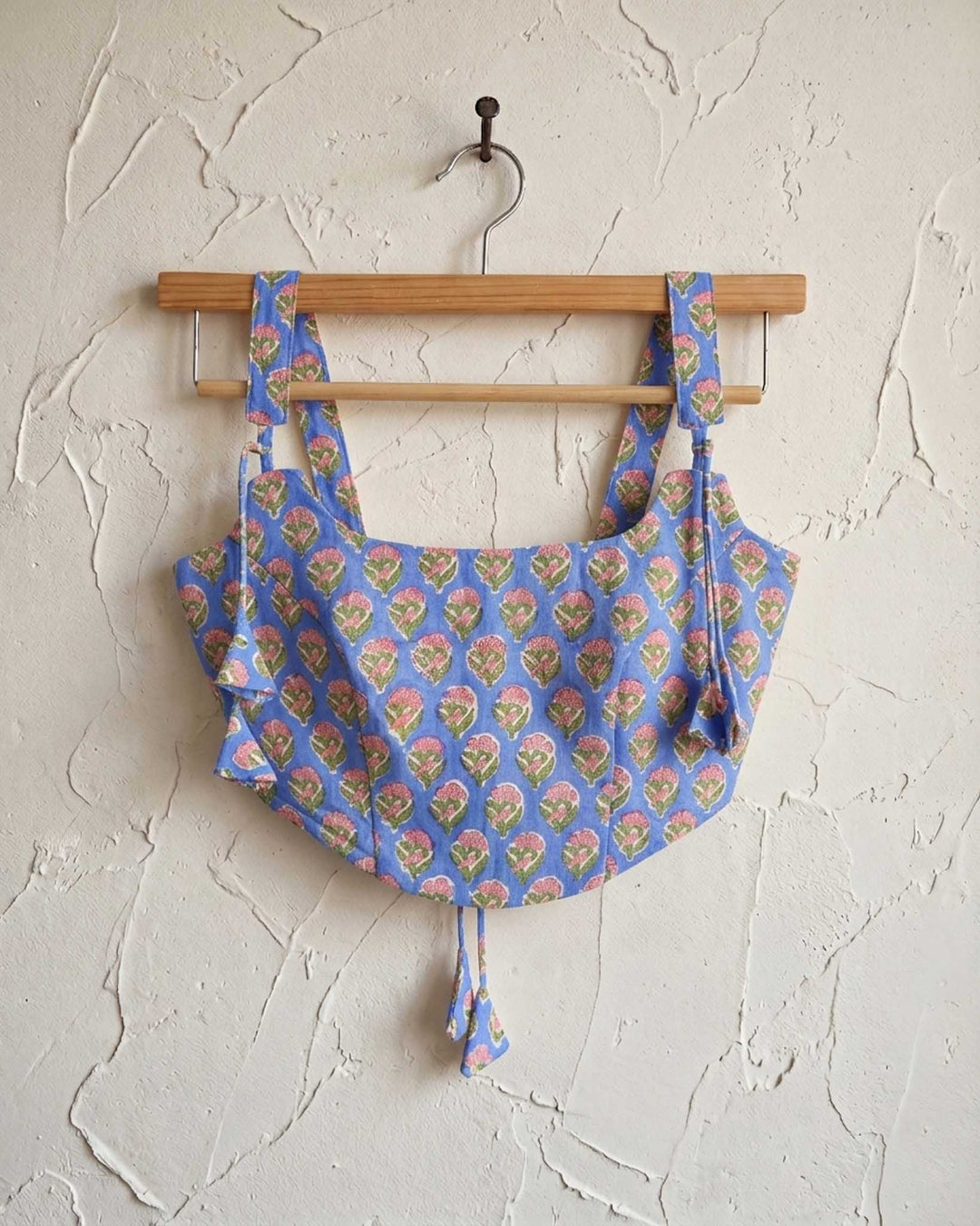 Happy Days Cotton Block Print Corset Blouse in Blue