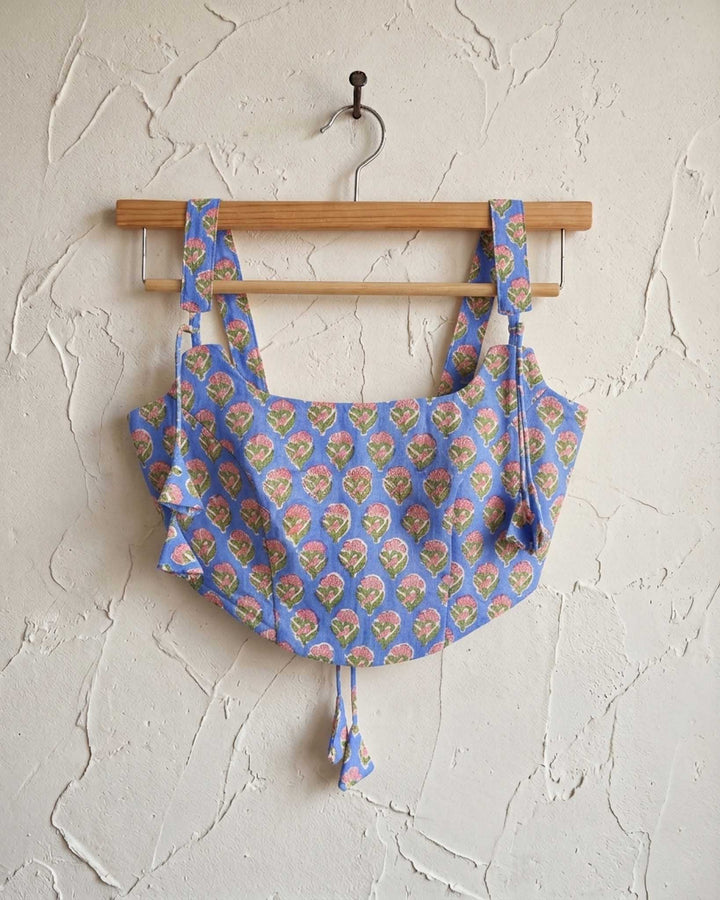 Happy Days Cotton Block Print Corset Blouse in Blue