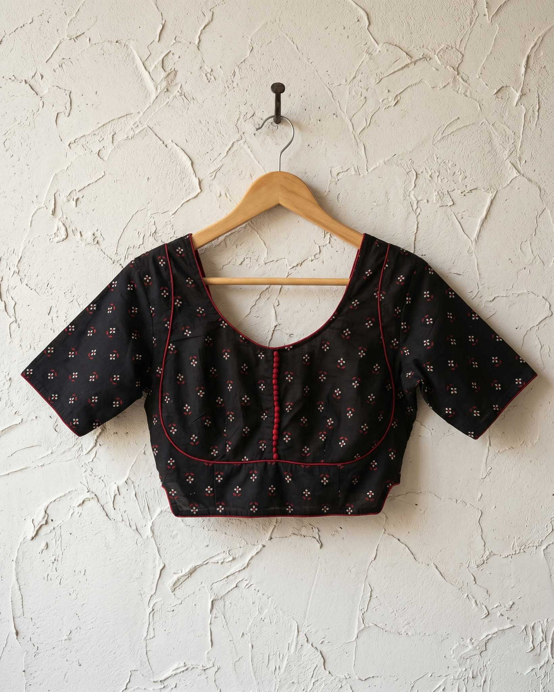 Rekha Cotton Blouse Black with contrast piping