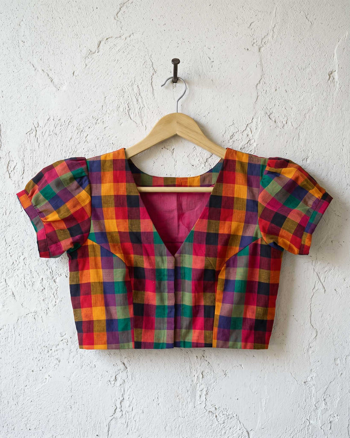 Subtle days V-neck Blouse with Puff Sleeves - Multicolor