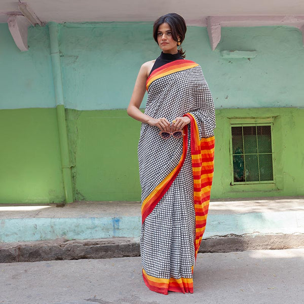 Haseena Hand Block Print Mul Mul Cotton Saree