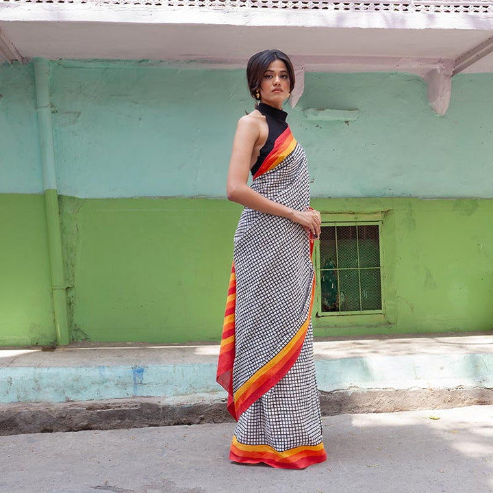 Haseena Hand Block Print Mul Mul Cotton Saree