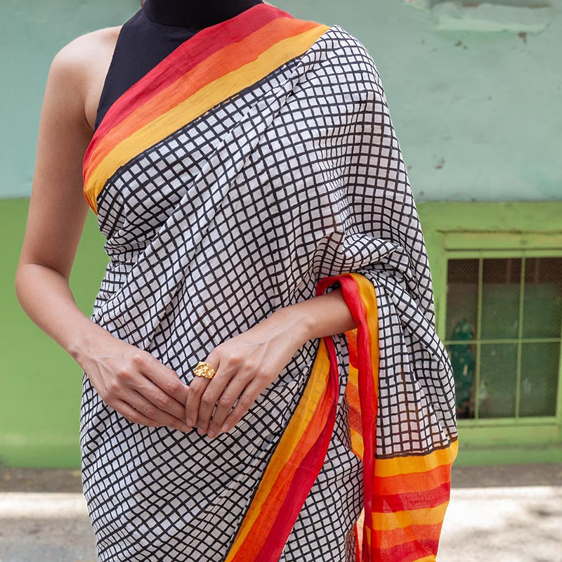 Haseena Hand Block Print Mul Mul Cotton Saree