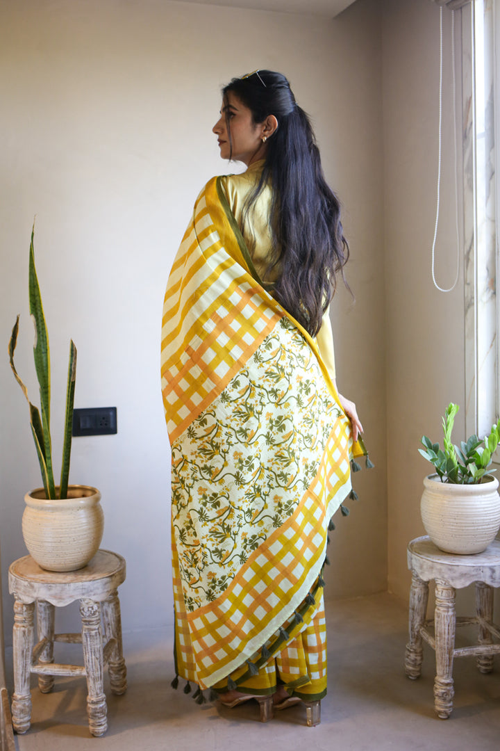 Honeyfields Hand Block Print Mulmul Cotton Saree