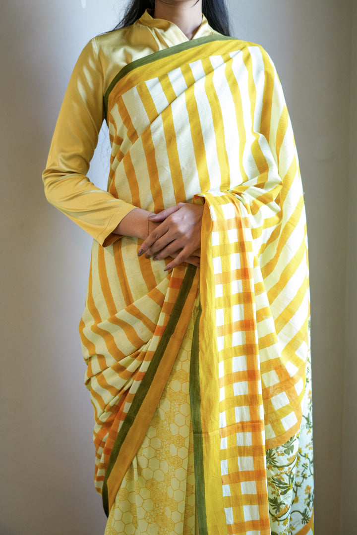 Honeyfields Hand Block Print Mulmul Cotton Saree
