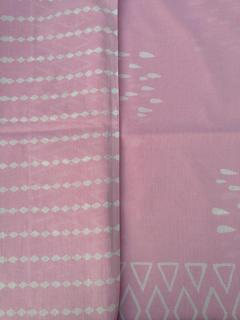 Drizzle in Backyard - Pink Hand Block Print Mulmul Cotton Bagru Saree