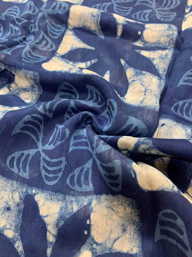 Latika - Indigo Dabu Hand Block Print Chanderi Silk Saree