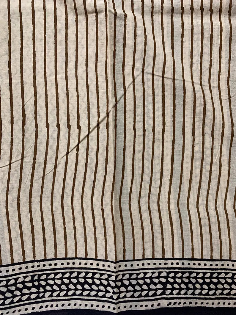 Desert Nomad - Hand Block Print Mulmul Cotton Bagru Saree