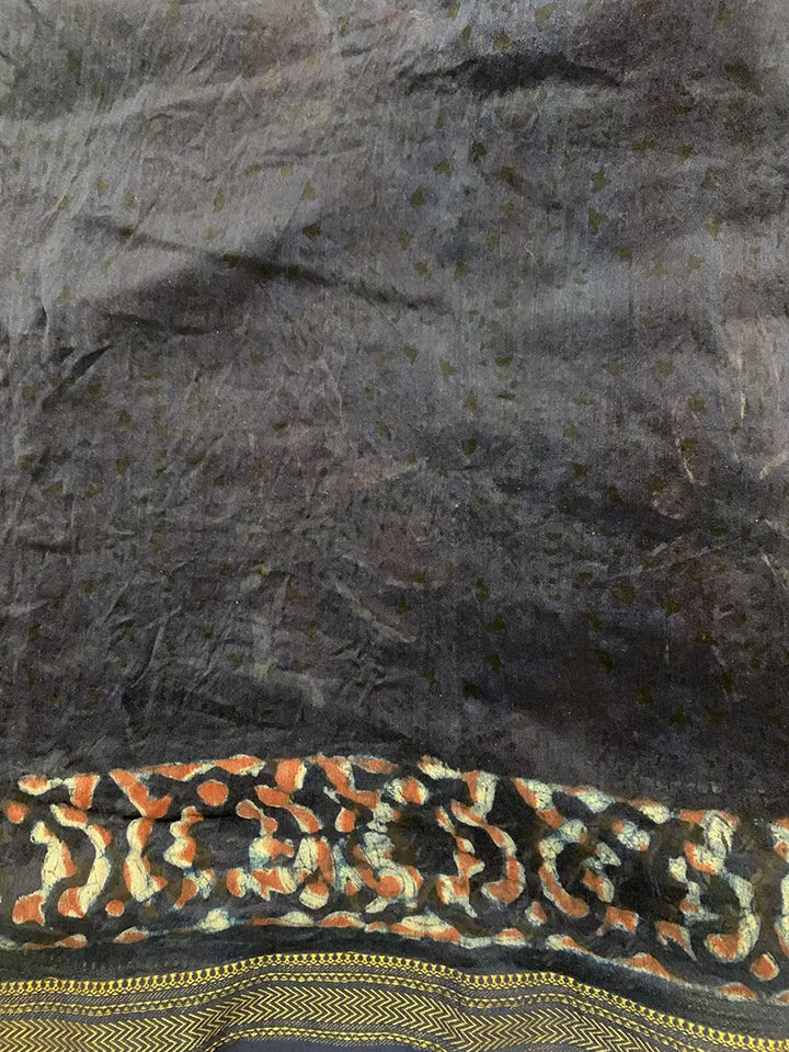 Night in my Garden - Hand Block Print Maheshwari Silk Saree