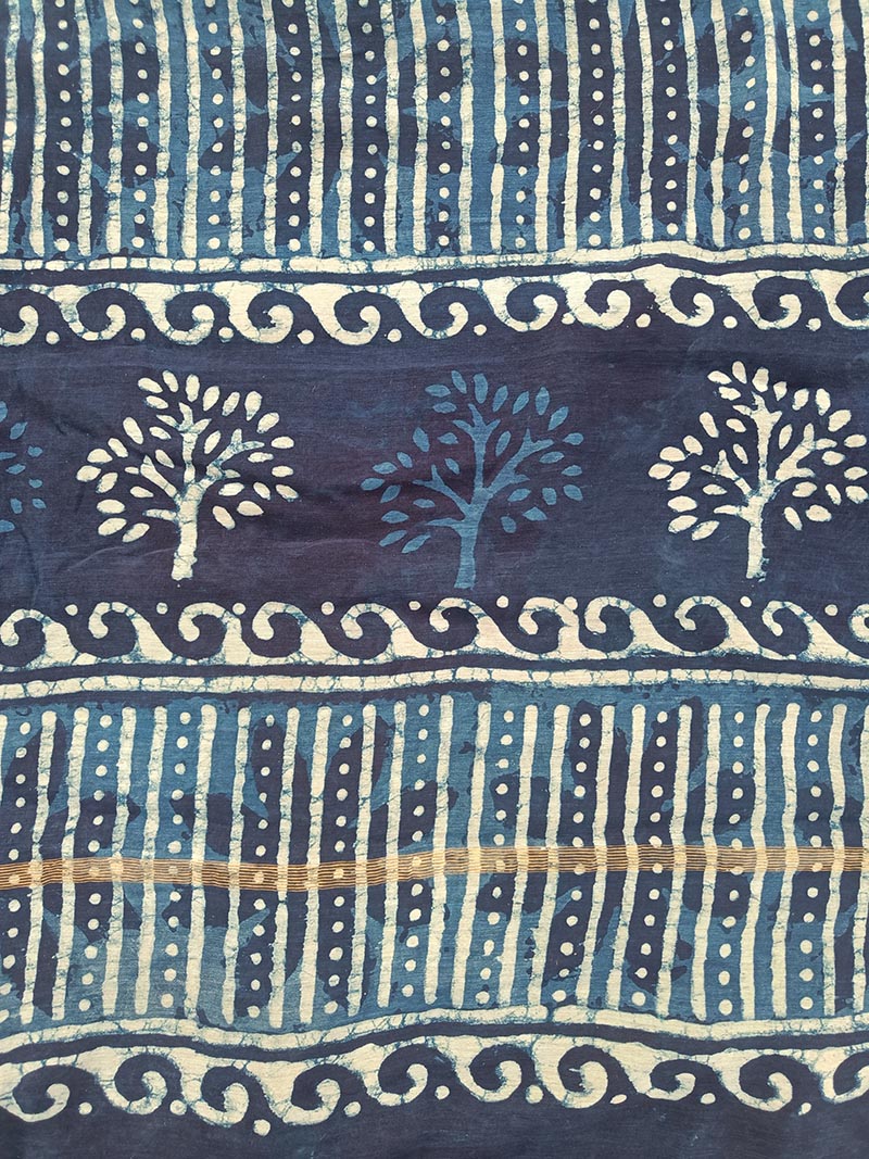 Indigo Waves - Hand Block Print Chanderi Silk Bagru Saree