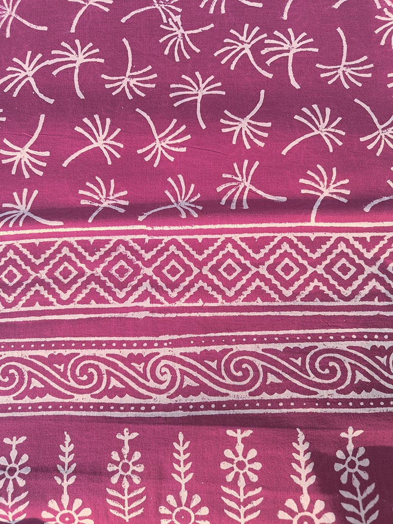 Dandelions in the Sky - Pink Hand Block Print Mulmul Cotton Bagru Saree