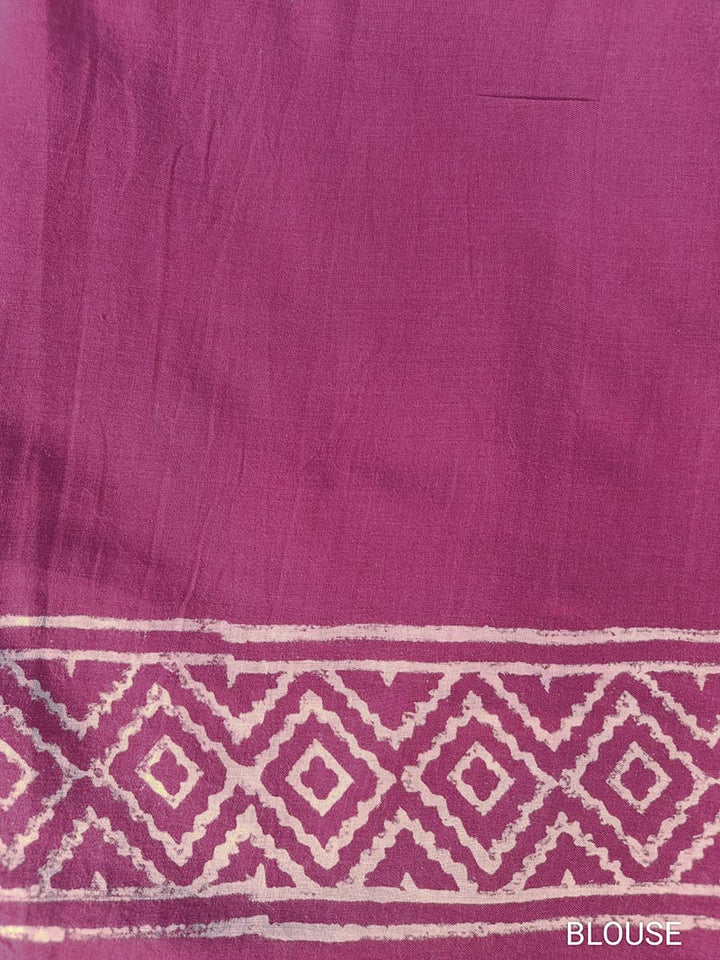 Dandelions in the Sky - Pink Hand Block Print Mulmul Cotton Bagru Saree