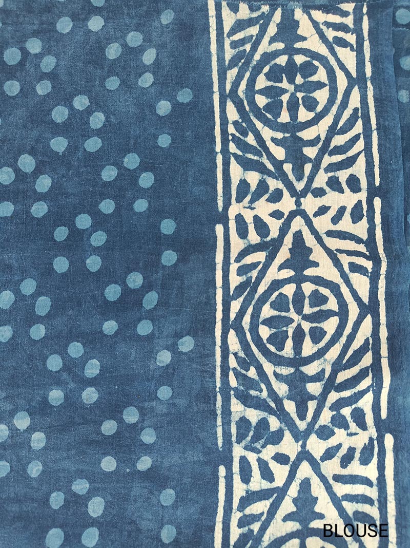 Indigo Dazzle - Dabu Hand Block Print Mulmul Cotton Bagru Saree