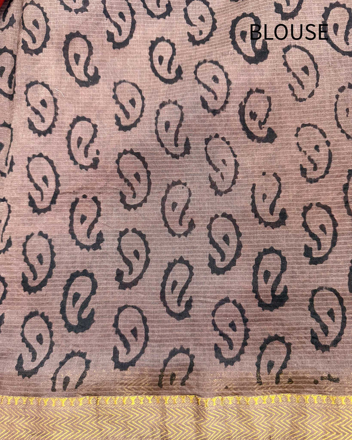 Fired Clay - Hand Block Printed Silk Cotton Maheshwari Saree