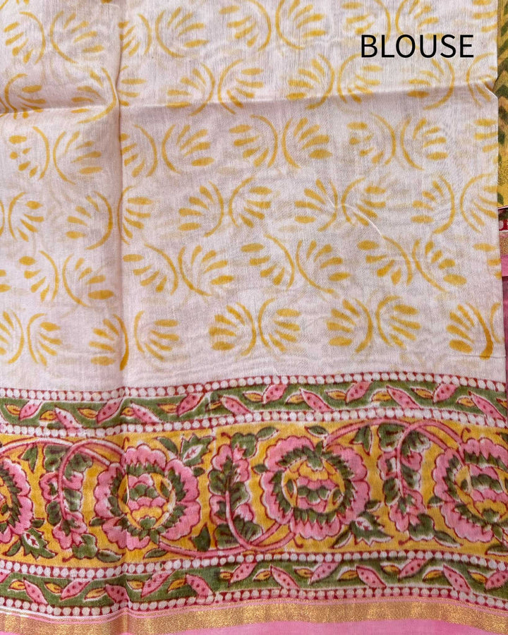 Sunflower Whispers - Hand Block Print Chanderi Silk Saree