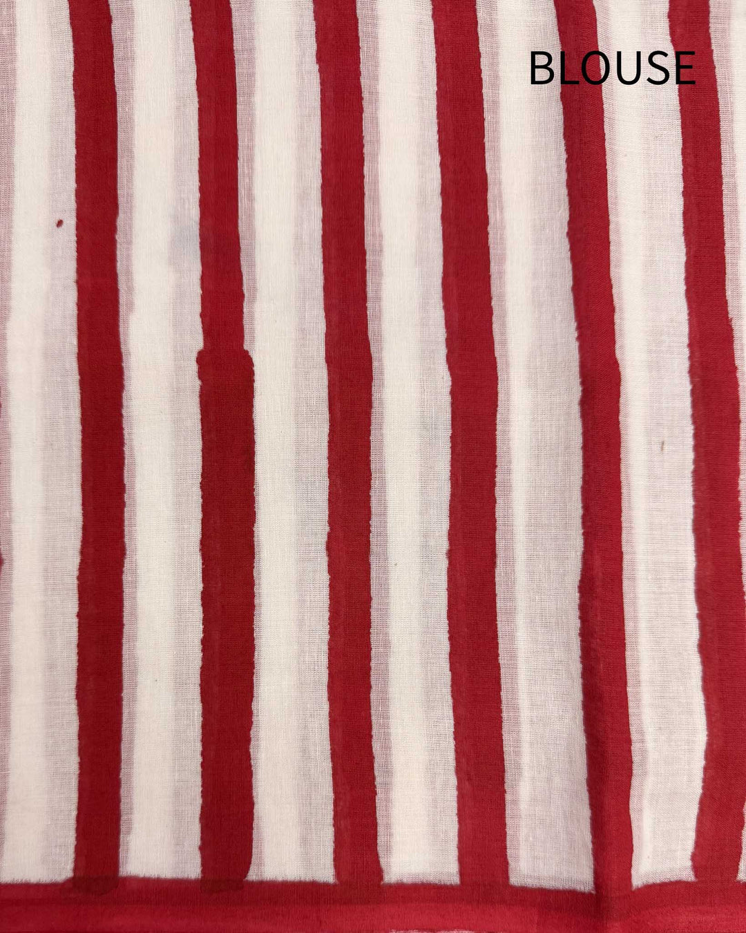 Crimson Stripe Hand Block Printed Mulmul Cotton Saree