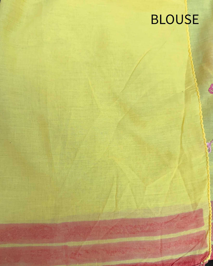 Blooming Yellow Embroidered Mulmul Cotton Saree