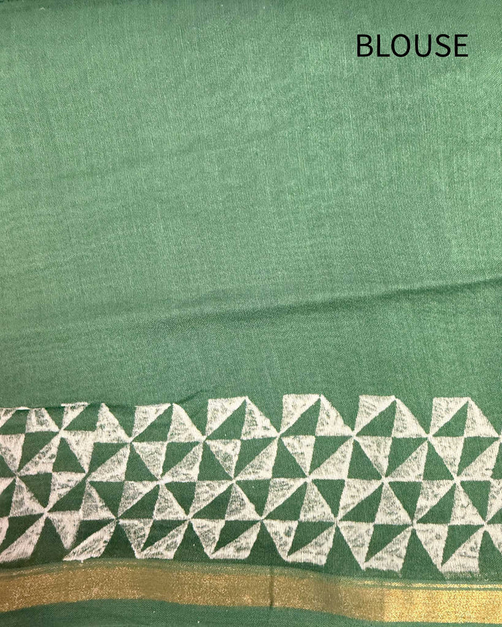 Moora Saree | Green | Hand Block Printed | Chanderi Cotton Silk | Sage Affair