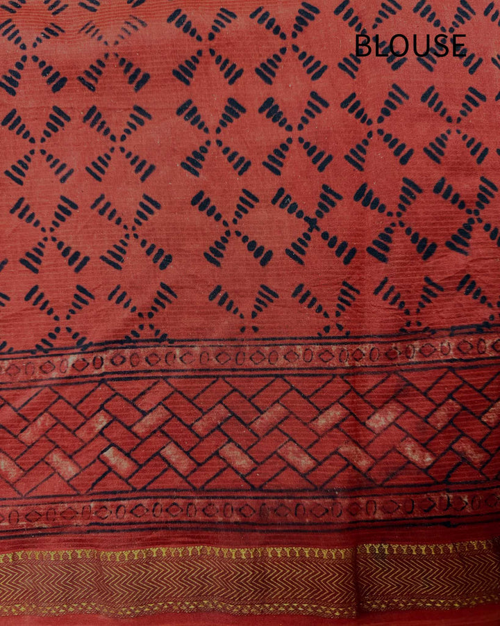 Red Earth - Hand Block Printed Silk Cotton Maheshwari Saree