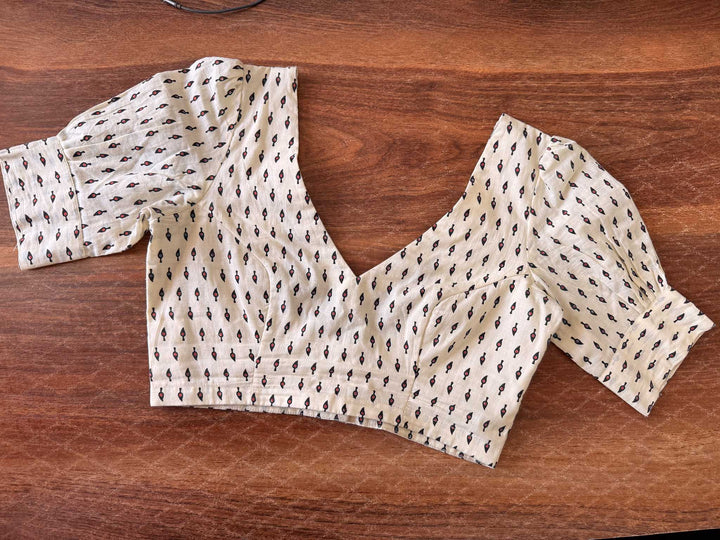 Modern Ease Off White Cotton Blouse with Gathered Sleeve
