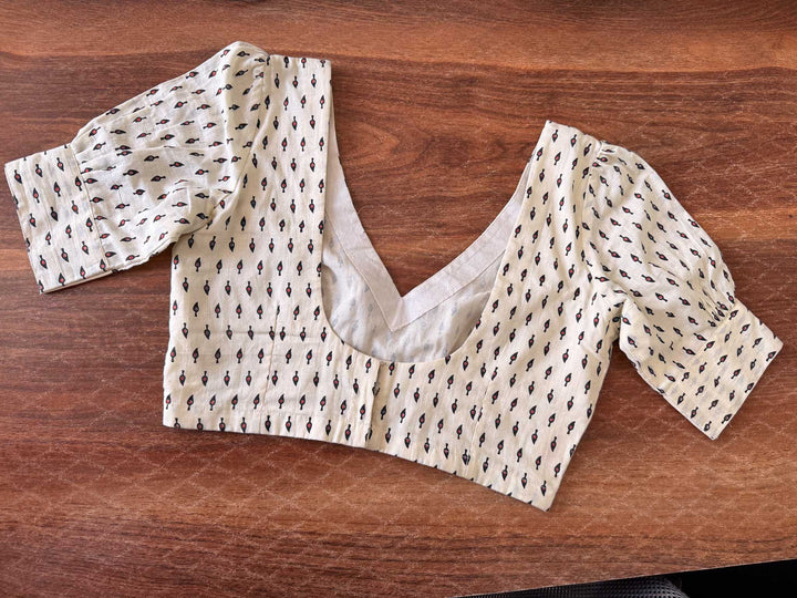 Modern Ease Off White Cotton Blouse with Gathered Sleeve