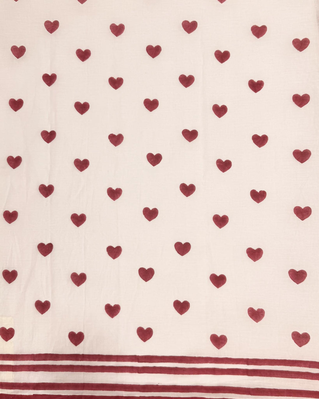 Little Hearts Hand Block Print Mul Mul Cotton Saree