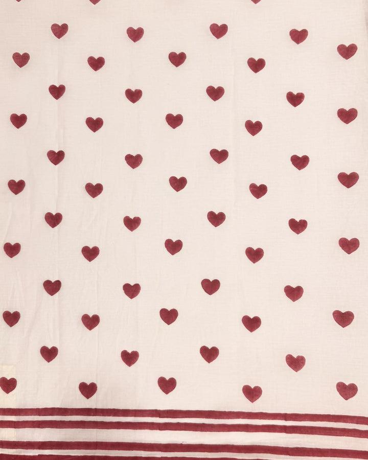 Little Hearts Hand Block Print Mul Mul Cotton Saree